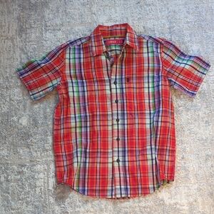 Izod Multicolor Plaid Short Sleeve Shirt Size Medium